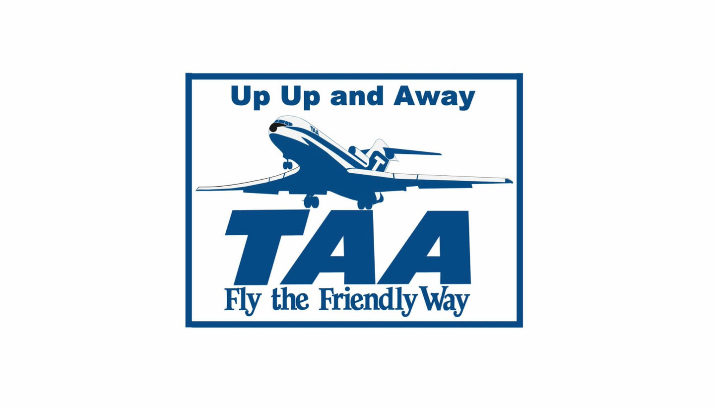 TAA Boeing 727 1970s T-Jet livery “Up, Up and Away” reproduction 14cm sticker