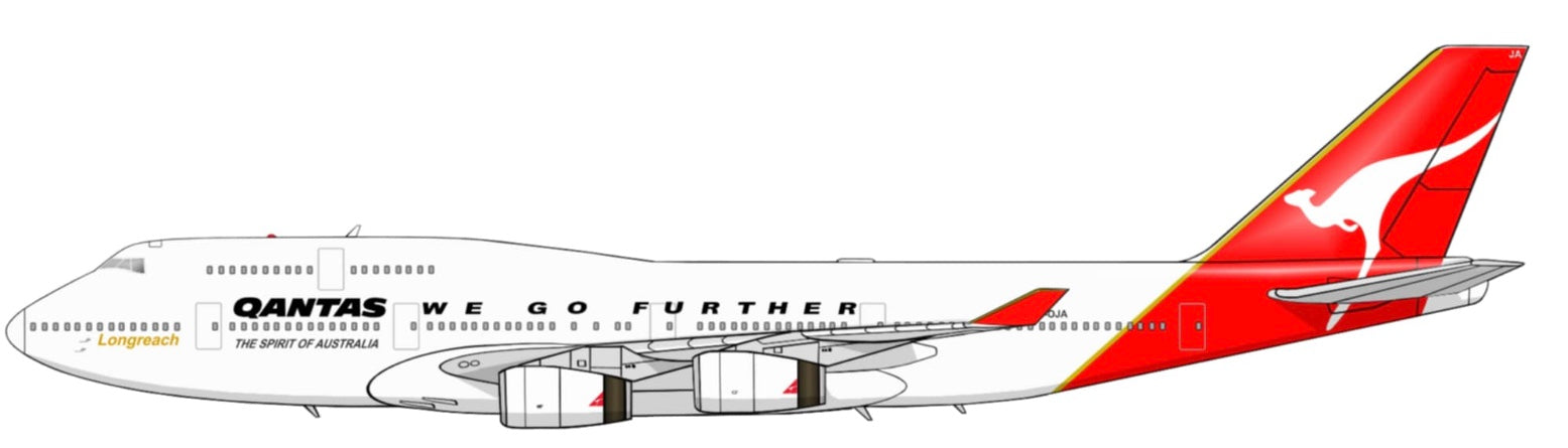 QANTAS Boeing 747-400 VH-OJA “We Go Further” livery PVC side profile c ...