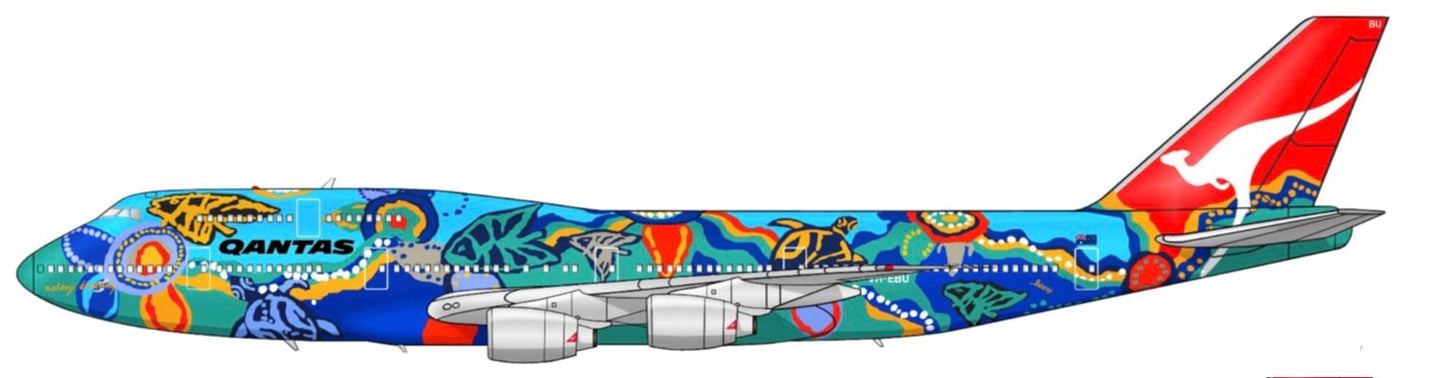 QANTAS Boeing 747-300 VH-EBU Nalanji Dreaming 20cm side profile sticker.