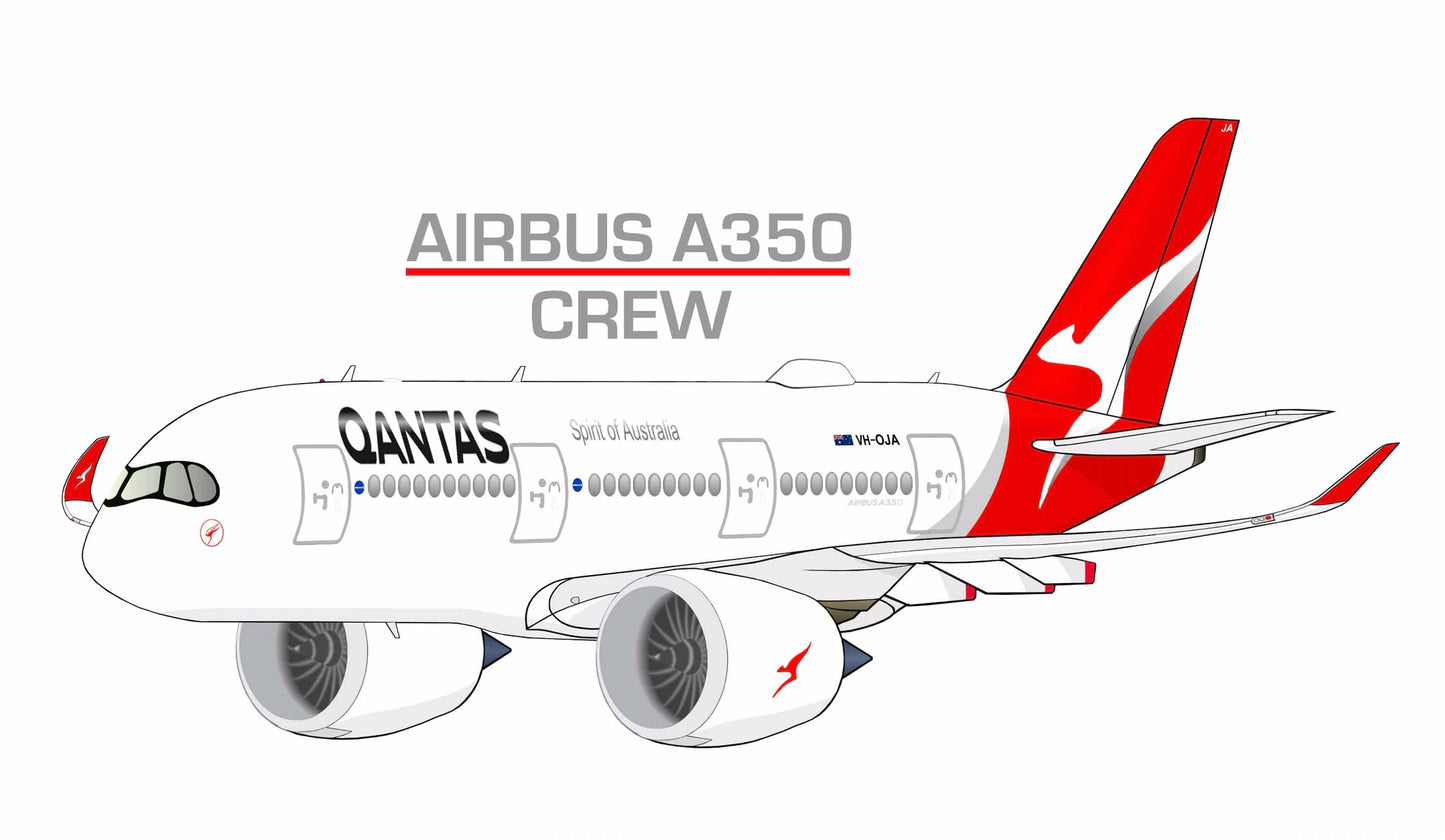 Qantas Airbus A350 “Airbus A350 Crew” 14cm caricature sticker.