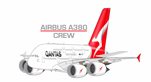 Qantas Airbus A380 “Airbus A380 Crew” VH-OQH 14cm caricature sticker.