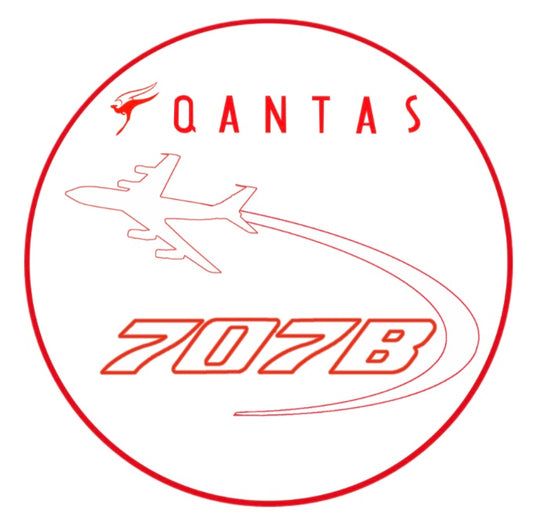 QANTAS Boeing 707B 1960s logo 10cm round sticker.