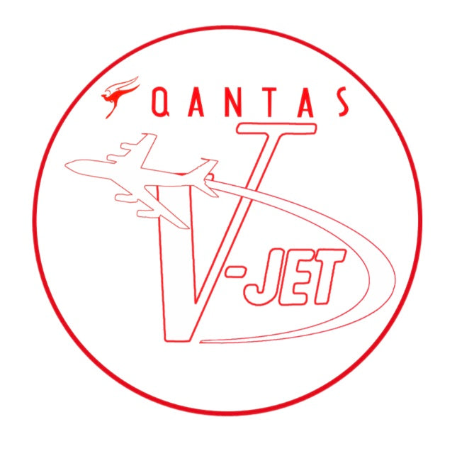 QANTAS Boeing 707 1960s V Jet logo 10cm round sticker.