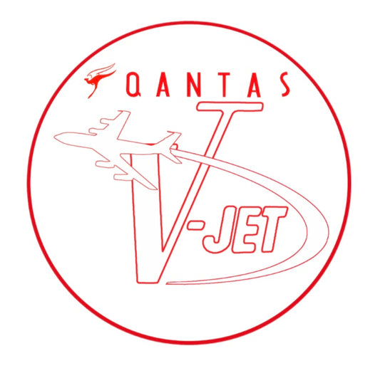 QANTAS Boeing 707 1960s V Jet logo 10cm round sticker.