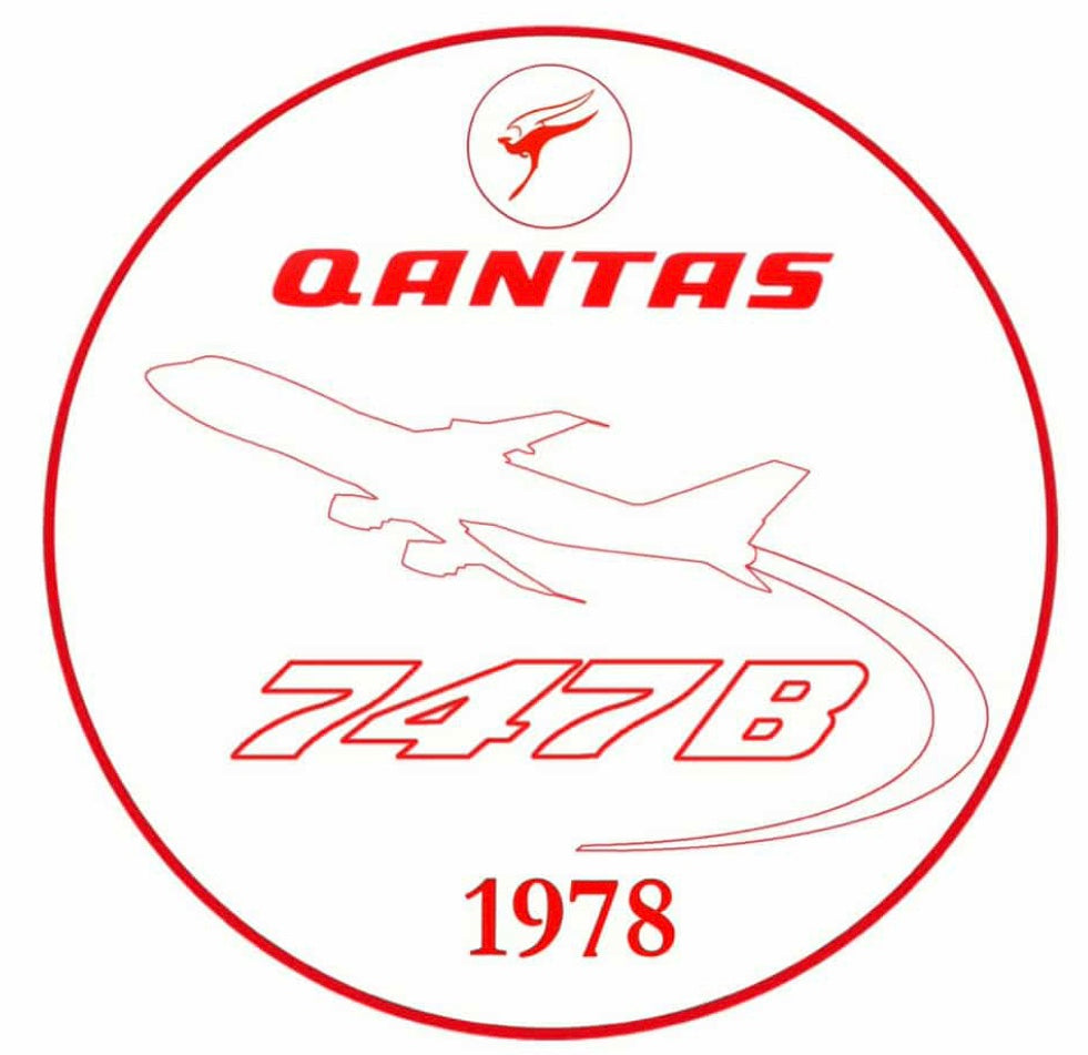 QANTAS Boeing 747B 1978 Flying Kangaroo logo 10cm round sticker.