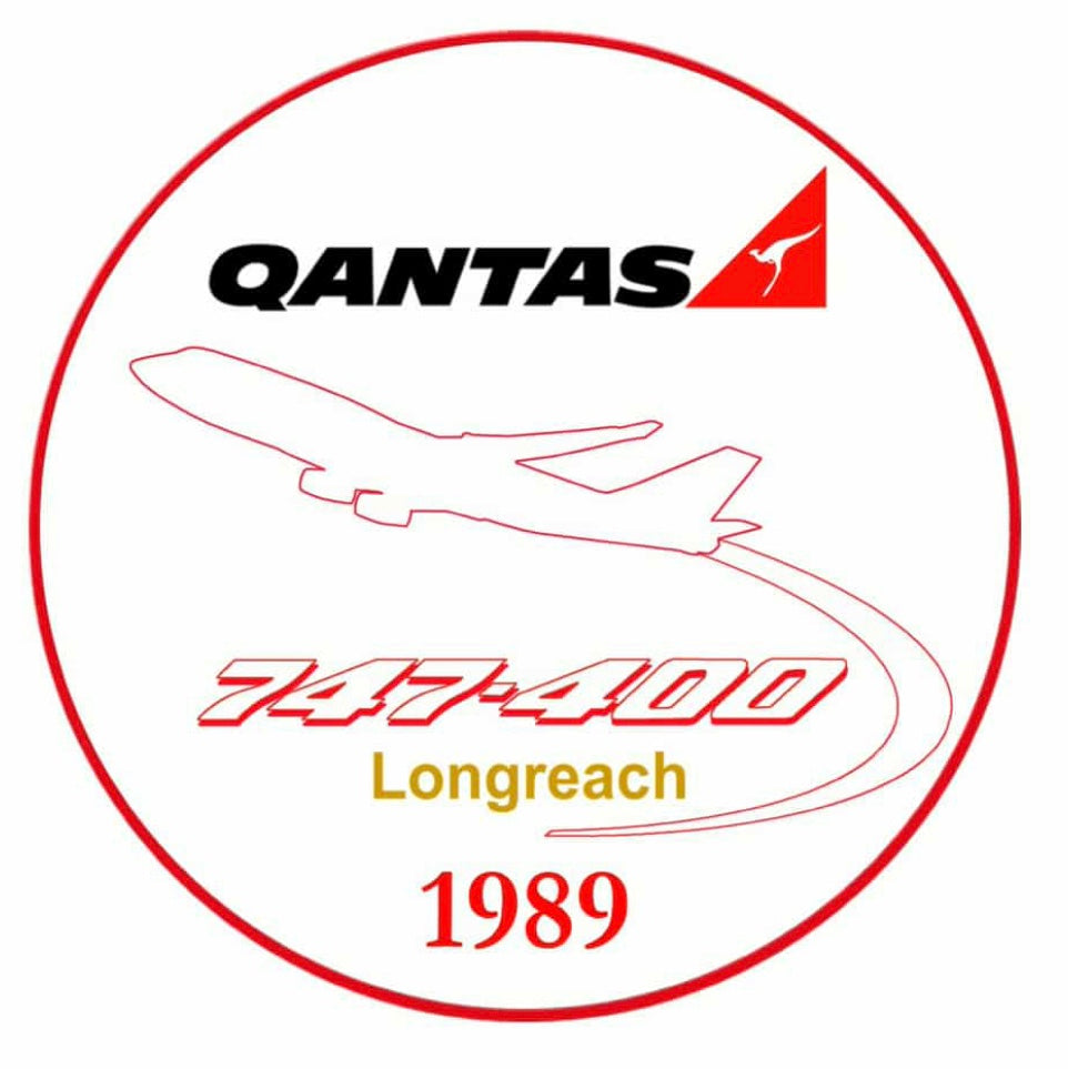 QANTAS Boeing 747-400 Longreach 1989 logo 10cm round sticker.