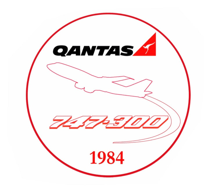 QANTAS Boeing 747-300 1984 logo 10cm round sticker.