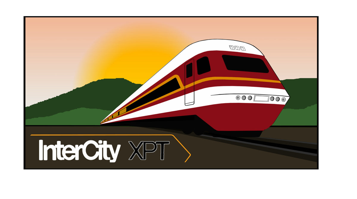 InterCity XPT Sunset 16 cm sticker.