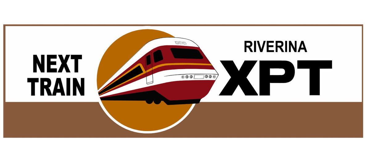 Next Train XPT Riverina 22cm sticker.