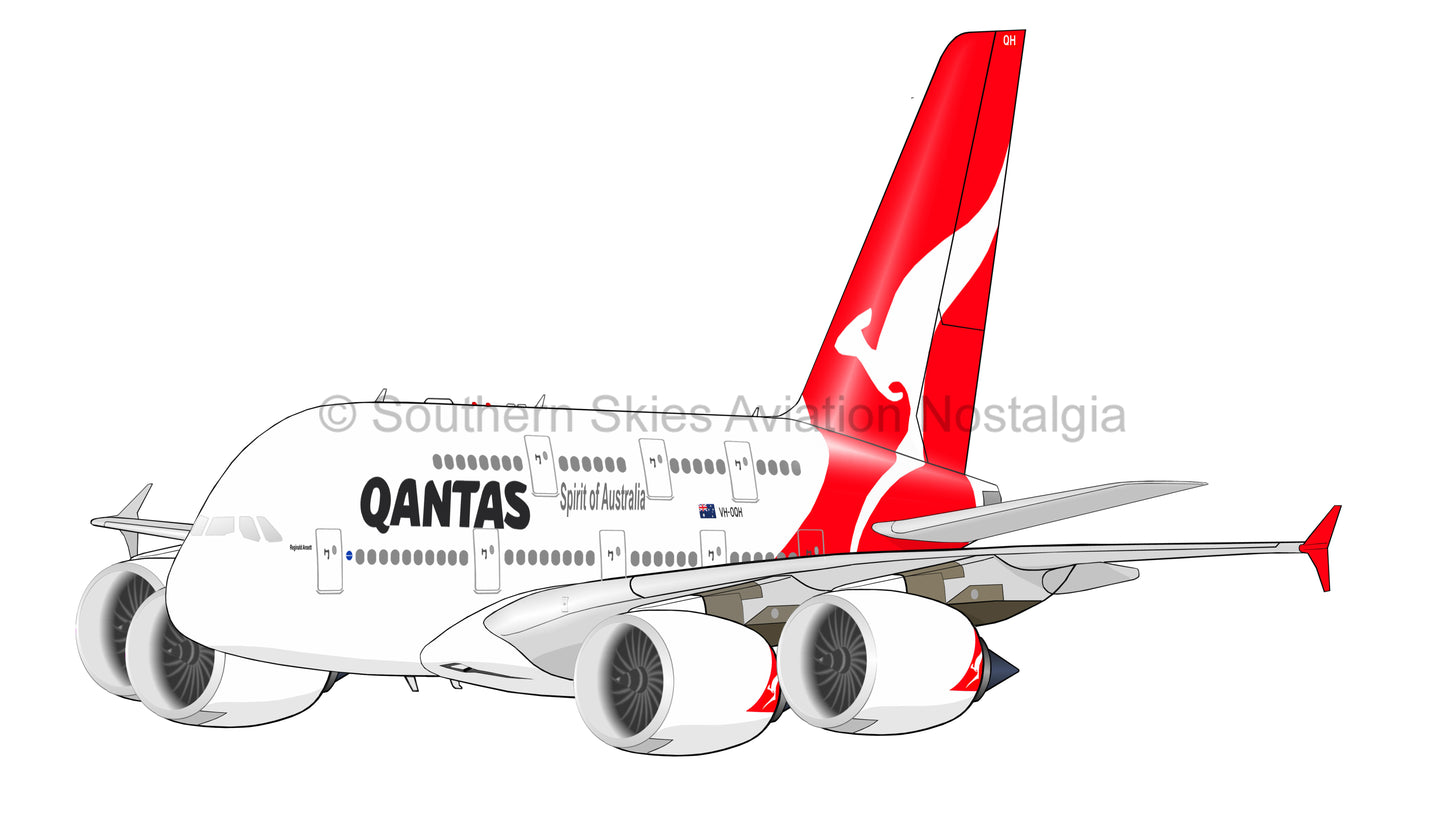Qantas Airbus A380 VH-OQH (Caricature or Side Profile)