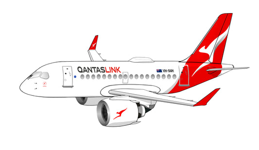 QantasLink Airbus A220 VH-X4H 14cm caricature sticker.