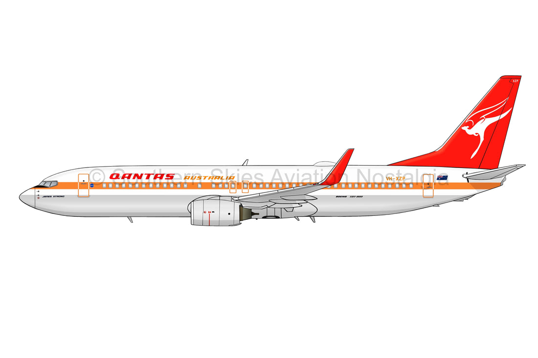Qantas Boeing 737-800 VH-XZP Retro Roo 20cm side profile sticker ...