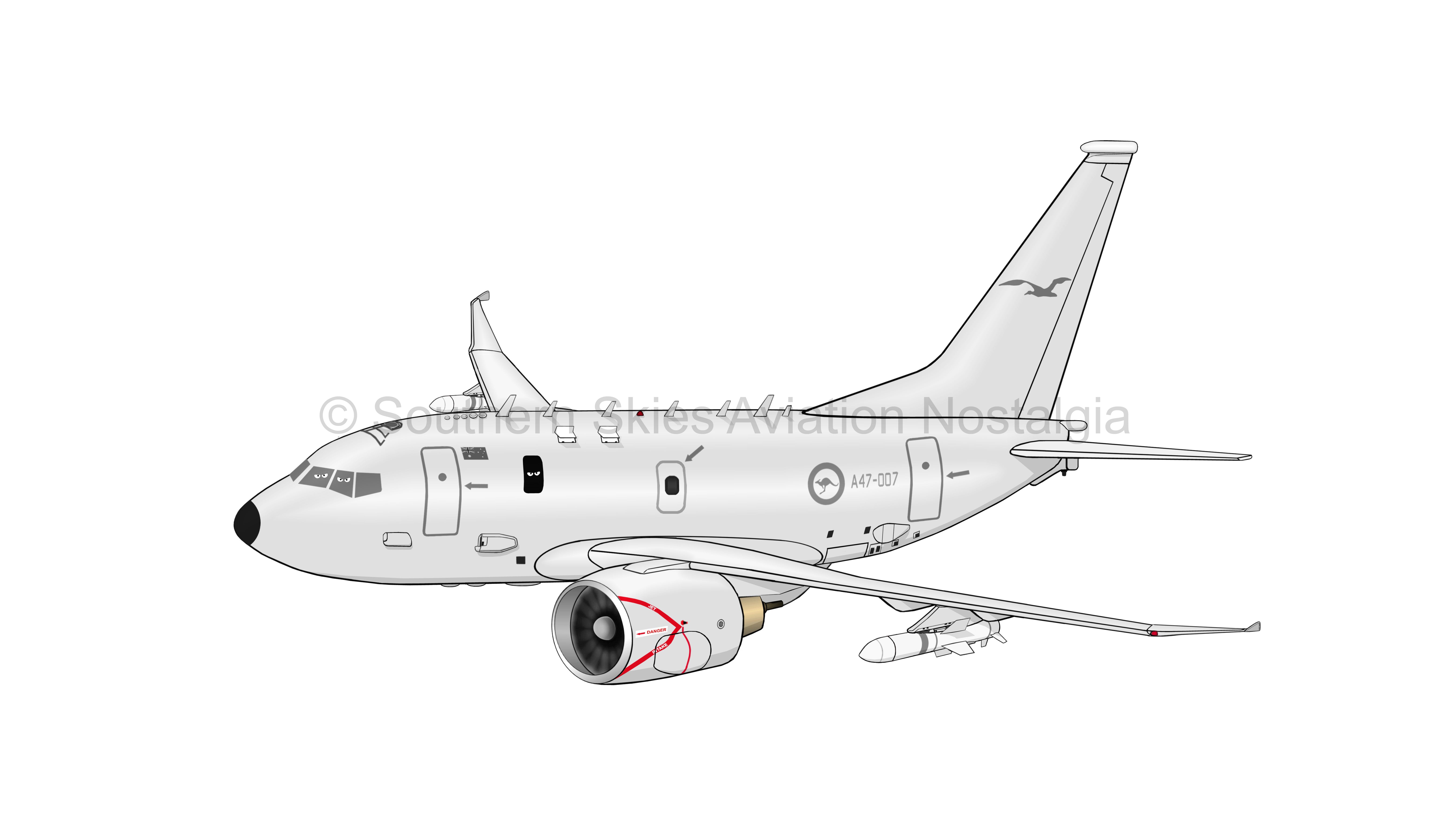 RAAF Boeing P8 Poseidon A47-007 White Harpoon 14cm caricature sticker ...