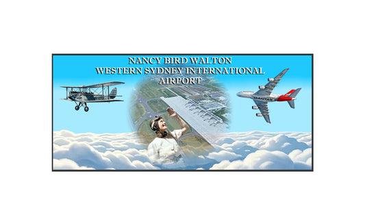 YSWS Western Sydney International Airport Nancy-Bird Walton/Qantas A380 Commemorative rectangular profile 20cm sticker.