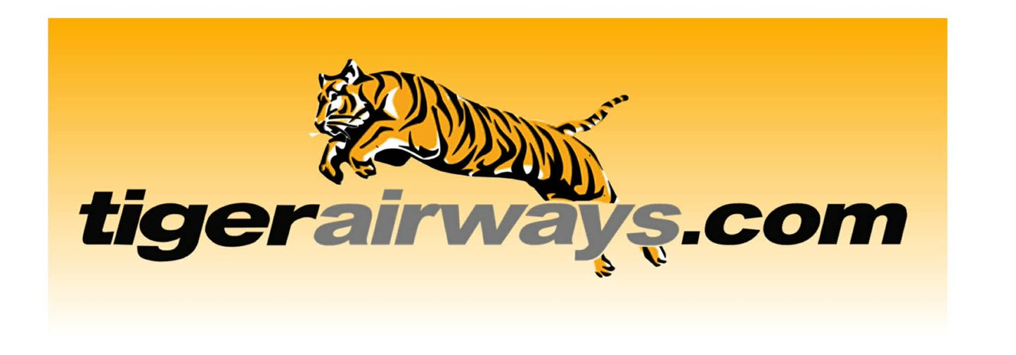 Tigerairways  "tigerairways.com" 25cm logo sticker.