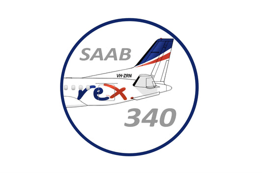 REX SAAB 340 rear fuselage "SAAB 340" 10cm round profile sticker.