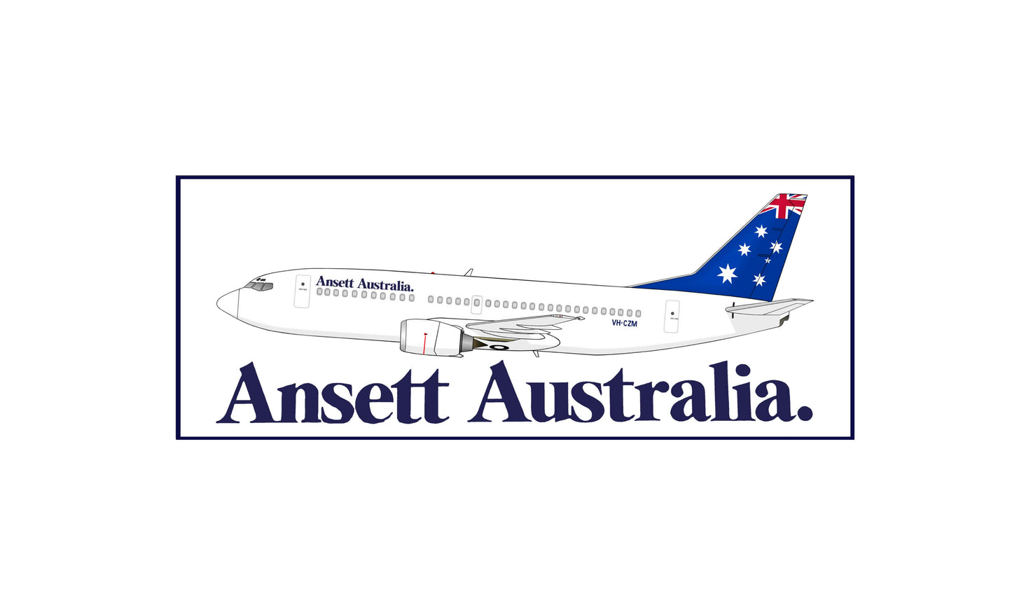 Ansett Australia Boeing 737-377 VH-CZA 1990's flag livery 20cm profile sticker.