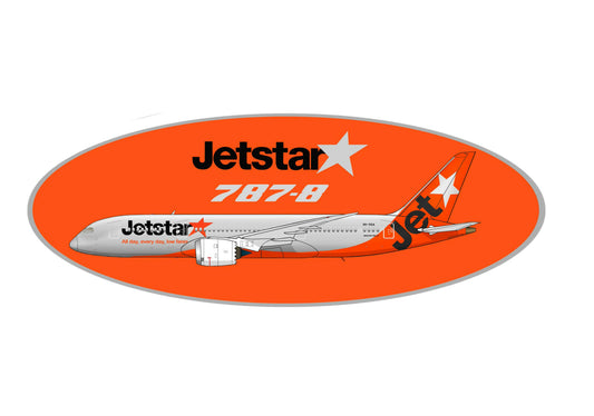 Jetstar Boeing 787 new livery 20cm oval profile sticker.