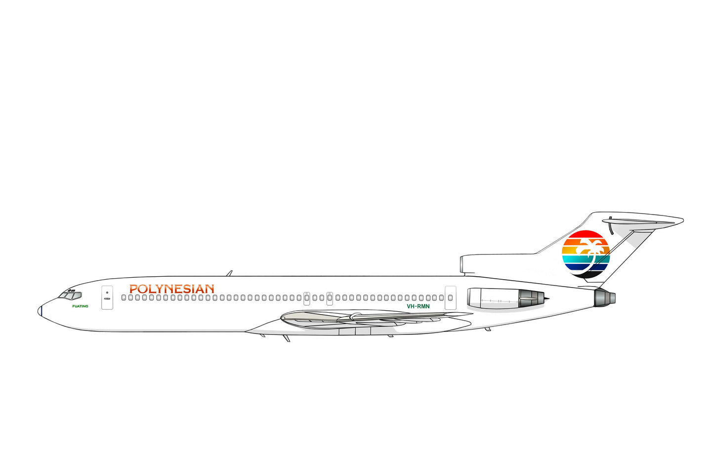Ansett / Polynesian Boeing 727-277 VH-RMN 20cm side profile sticker.