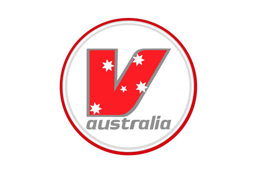 V Australia logo 9cm round sticker.