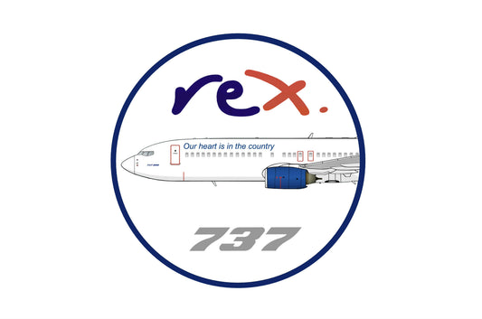 REX Boeing 737-800 VH-REX forward fuselage section 10cm round sticker.