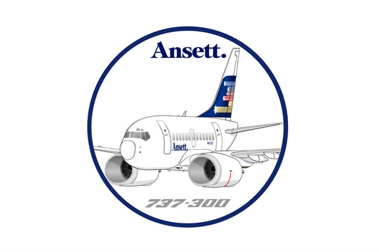 Ansett Boeing 737-300 1986 shooting stars livery 10 cm round caricature sticker.