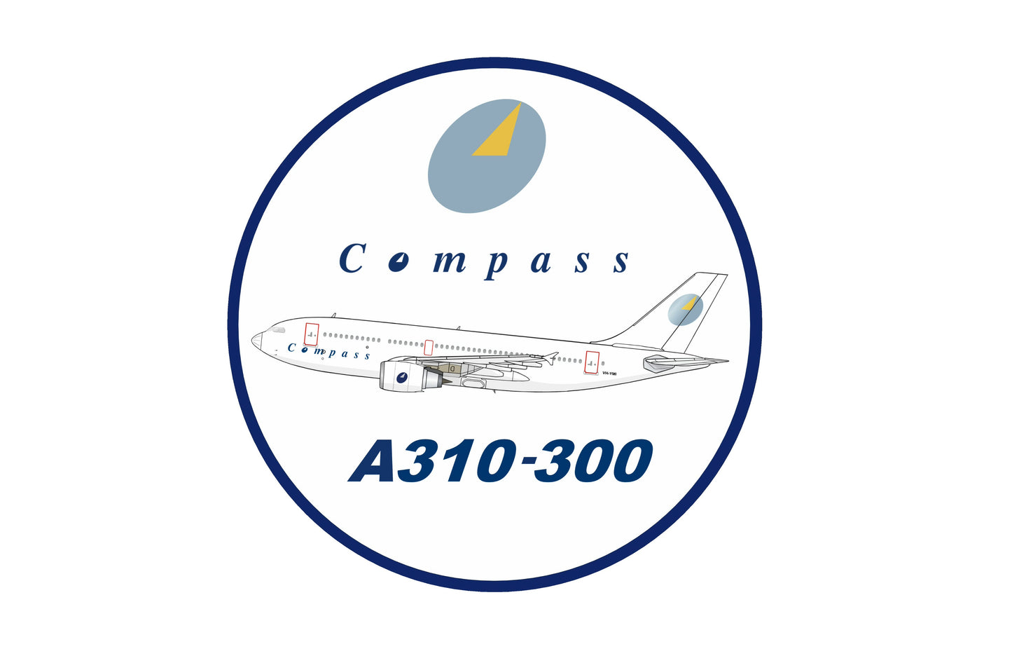 Compass Airlines Airbus A310-300 10cm round profile sticker.