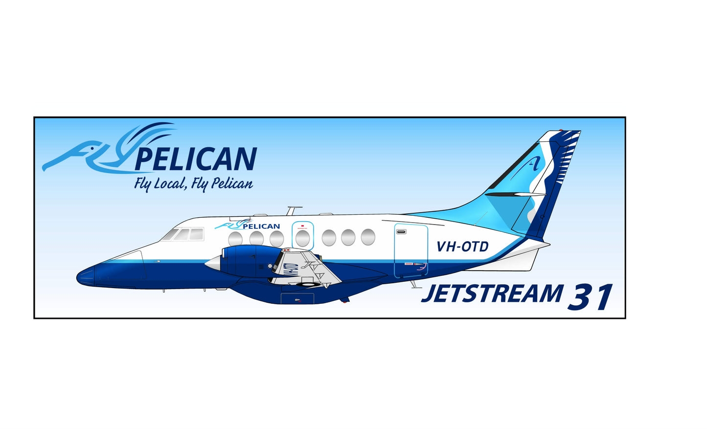 Fly Pelican Jetstream 31 VH-OTD “Jetstream 31” 20cm sticker.