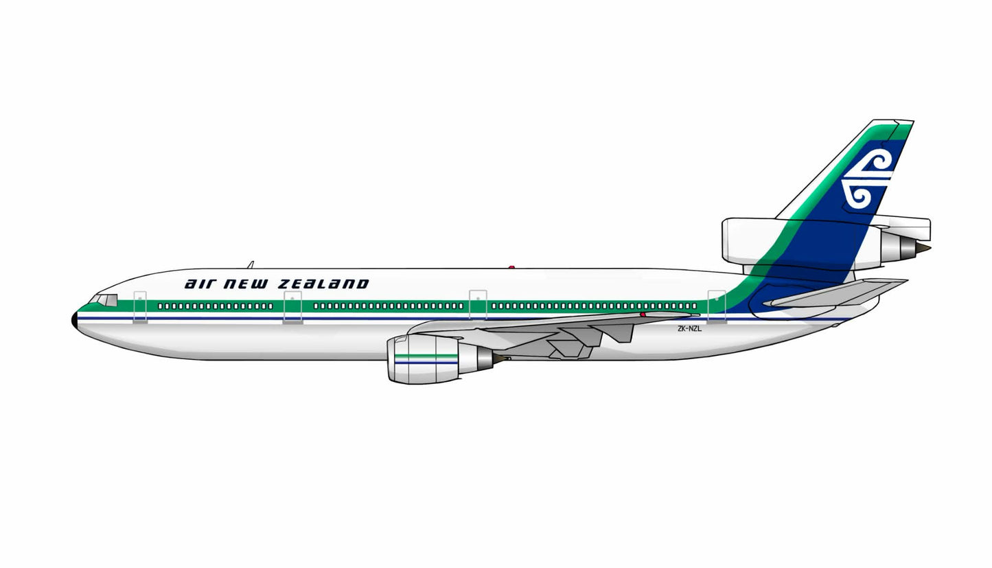 Air New Zealand McDonnell Douglas DC-10 ZK-NZL PVC side profile cutout.