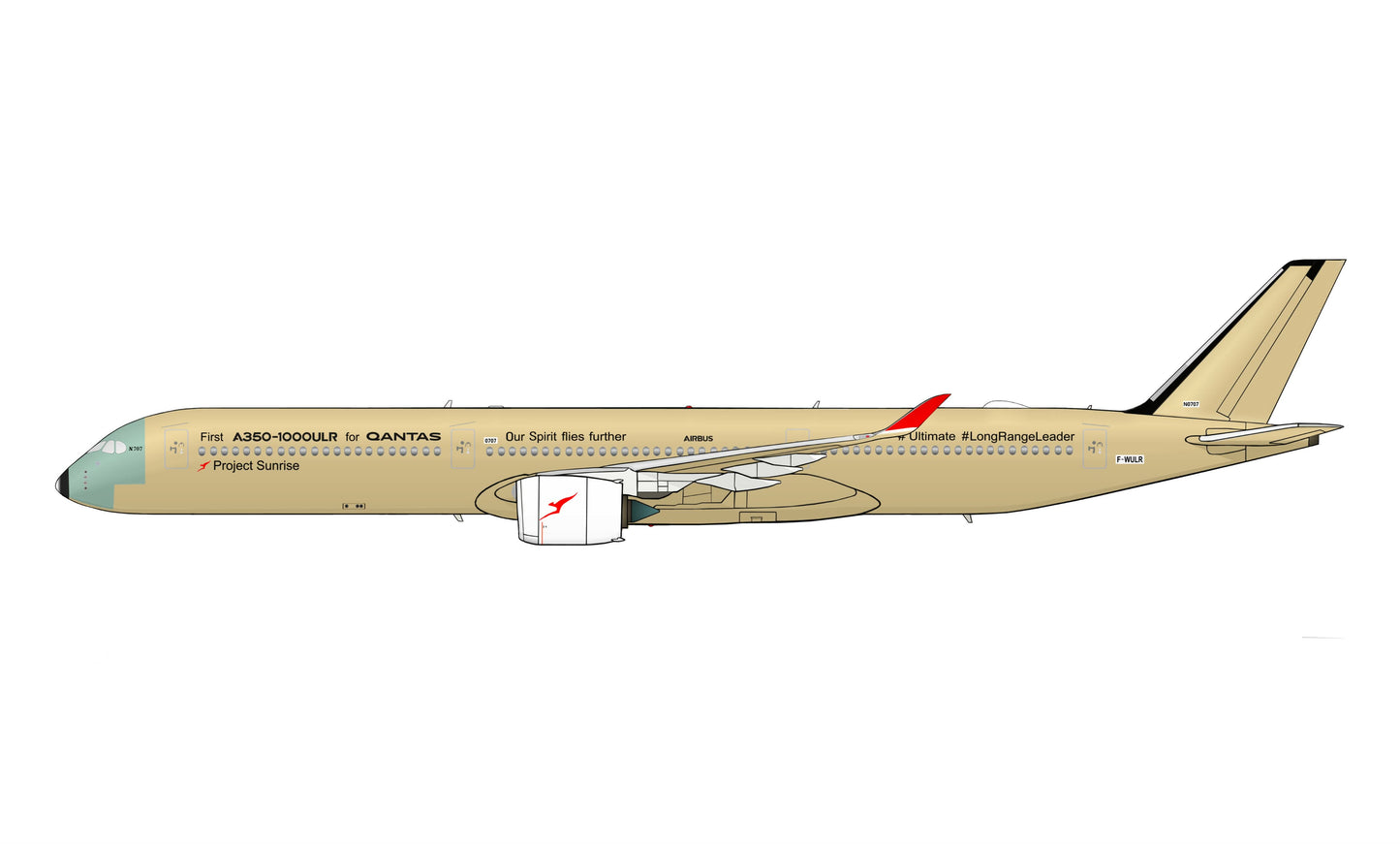 QANTAS First Airbus A350-1000 ULR F-WULR for “Project Sunrise” 20cm rectangular sticker.