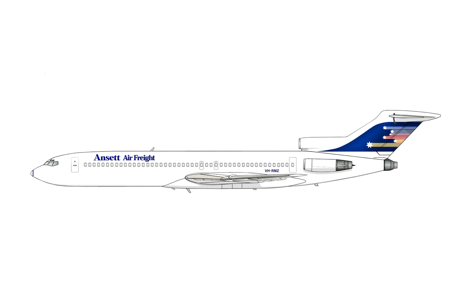 Ansett / Ansett Air Freight Boeing 727-277 VH-RMZ 20cm side profile sticker.