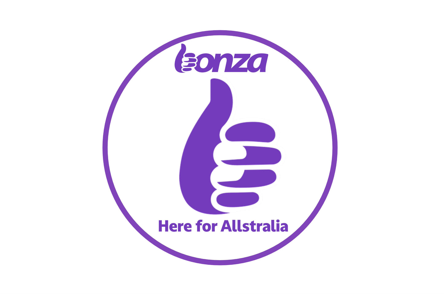 Bonza "Here for Allstralia" 10cm round logo sticker.