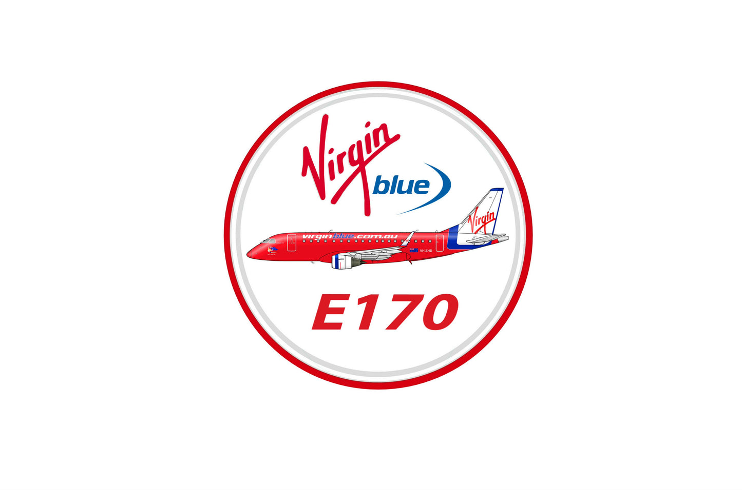 Virgin Blue “E170” 10cm round sticker.