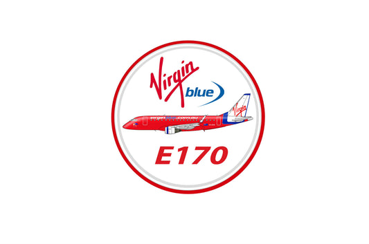 Virgin Blue “E170” 10cm round sticker.