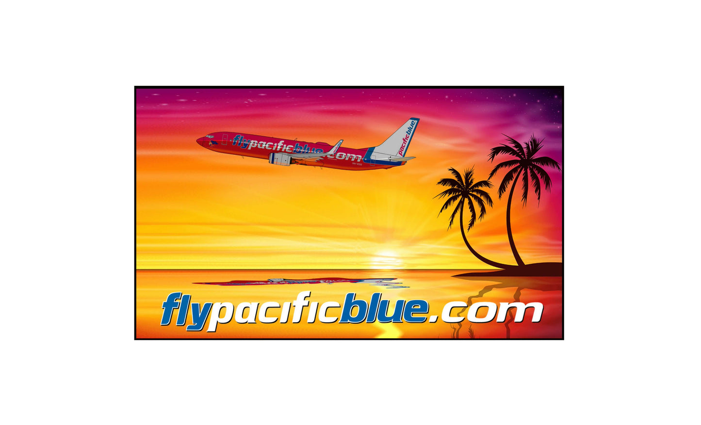 Pacific Blue Boeing 737-800 sunset take off PVC sign.