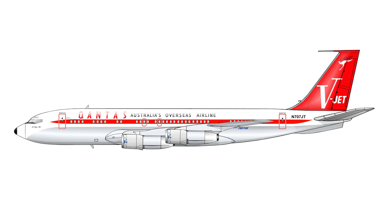 QANTAS Boeing 707 N707JT “John Travolta, Jett Clipper Ella” PVC side profile cutout.