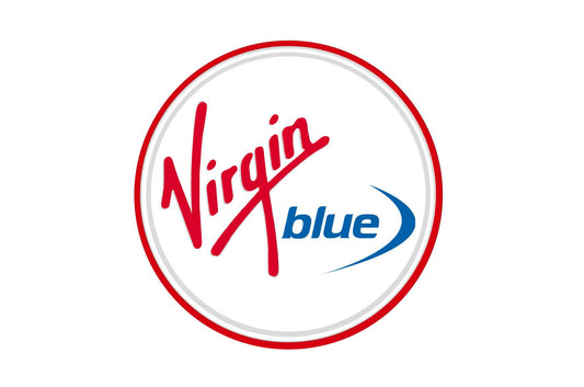 Virgin Blue logo 9cm round sticker.
