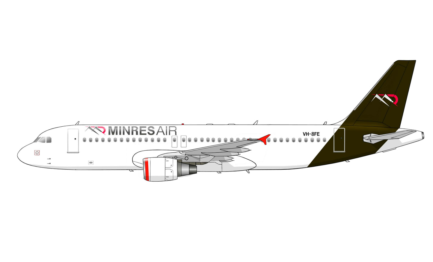 MinRes Air Airbus A320-214 VH-8FE PVC side profile cutout.