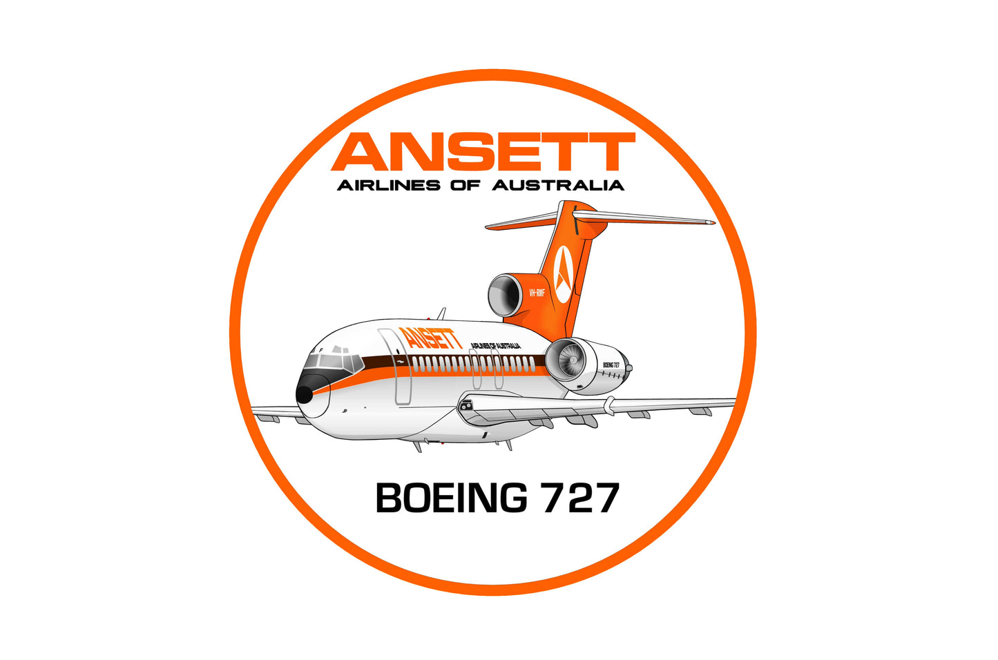 Ansett Airlines Of Australia Boeing 727-77 1970s Delta livery 10 cm round caricature sticker.