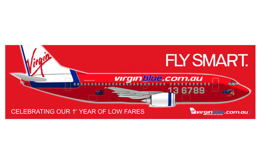 Virgin Blue "FLY SMART" retro billboard reproduction PVC side profile sign.