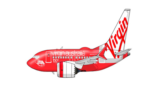 Virgin Australia Boeing 737 Max8 150th retro livery stubby side profile 15cm caricature sticker.