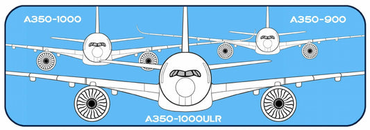 Airbus A350 trio A350-900, 1000 and 1000ULR head on 20cm profile sticker.