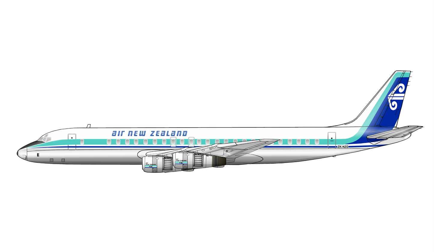 Air New Zealand McDonnell Douglas DC-8 ZK-NZD PVC side profile cutout.