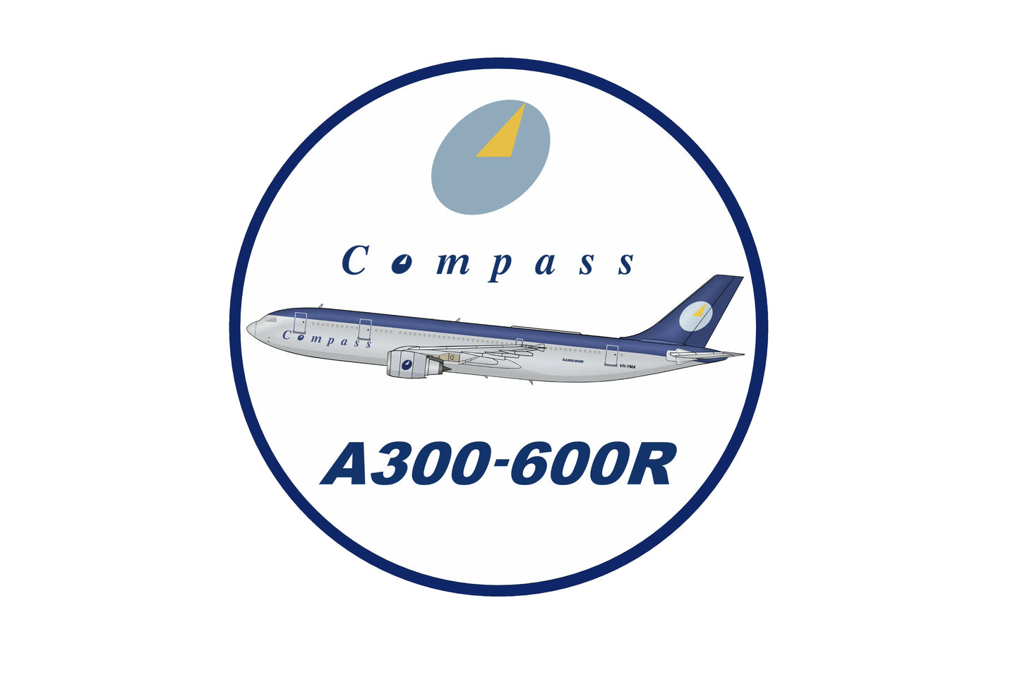 Compass Airlines Airbus A300-600R 10cm round profile sticker.