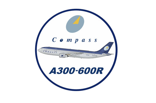 Compass Airlines Airbus A300-600R 10cm round profile sticker.