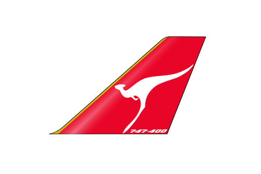 QANTAS Boeing “747-400” late 1980s gold stripe 10cm tail logo sticker.