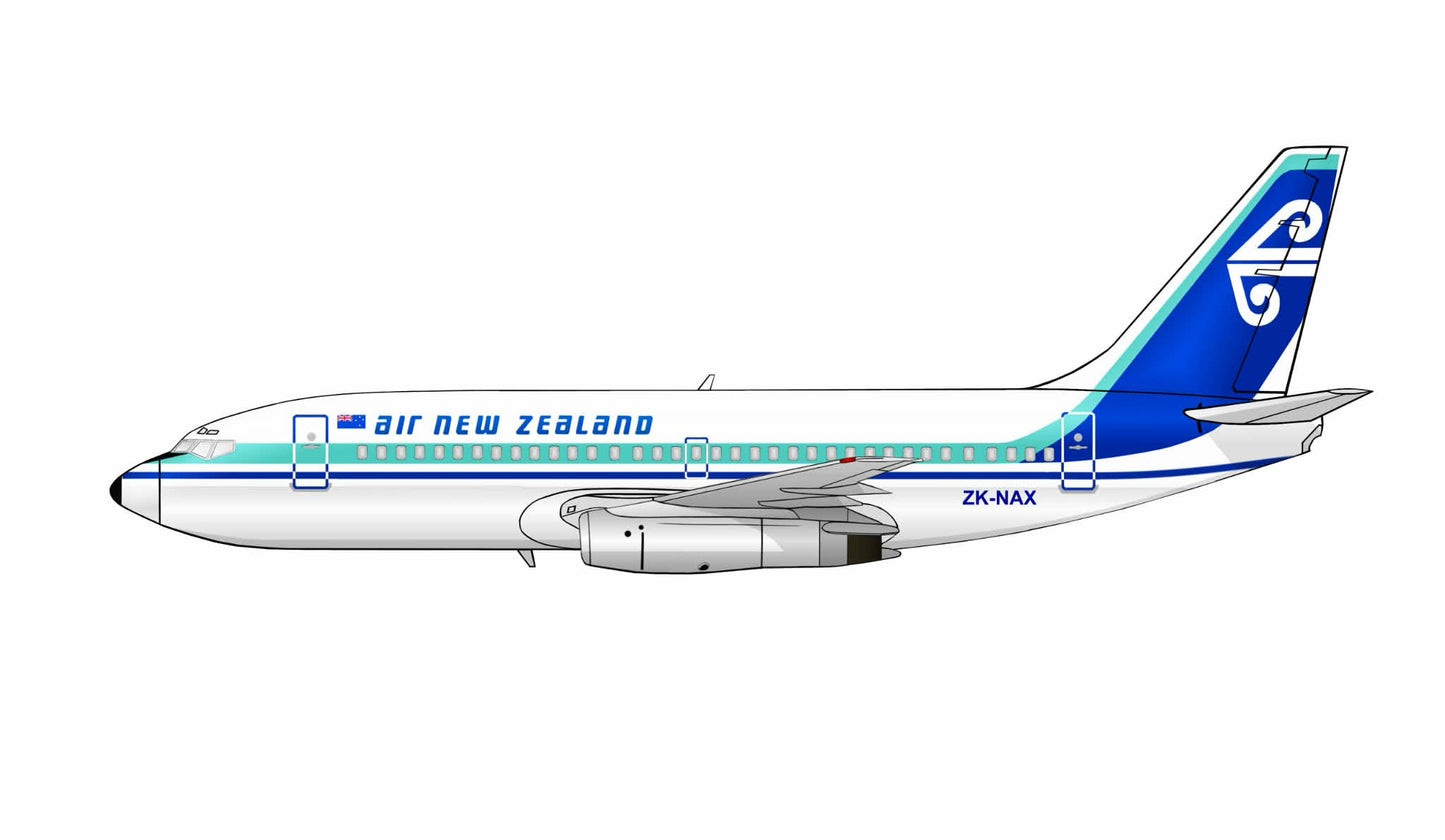Air New Zealand Boeing 737-200 1980’s livery ZK-NAX PVC side profile cutout.