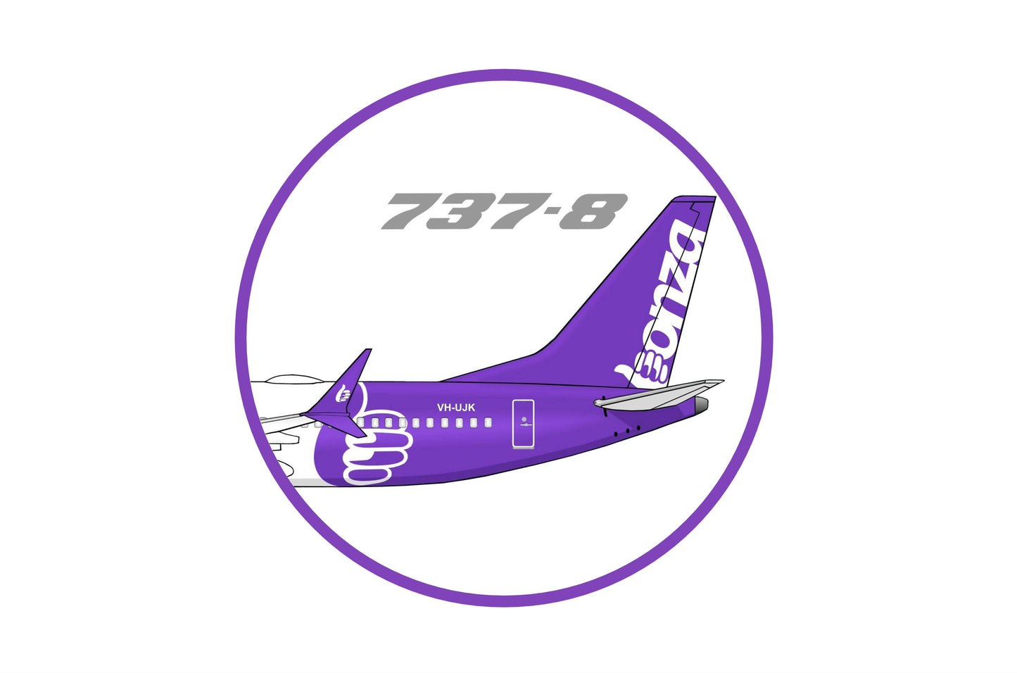 Bonza Boeing 737-8 rear fuselage section "737-8" 10cm round sticker.