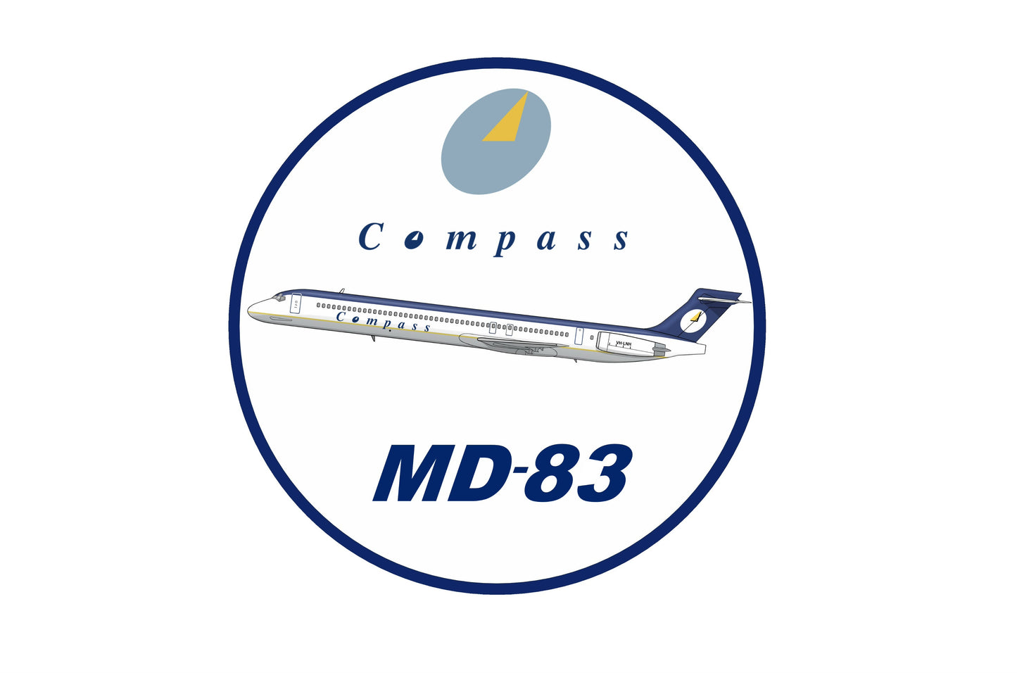 Compass Airlines MD-83 10cm round sticker.