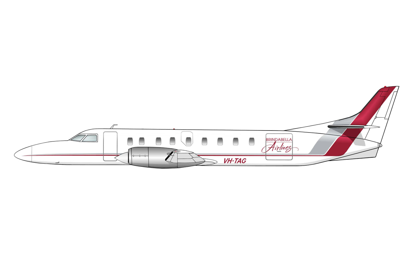 Brindabella Airlines Metro 111 VH-TAG PVC side profile cutout.